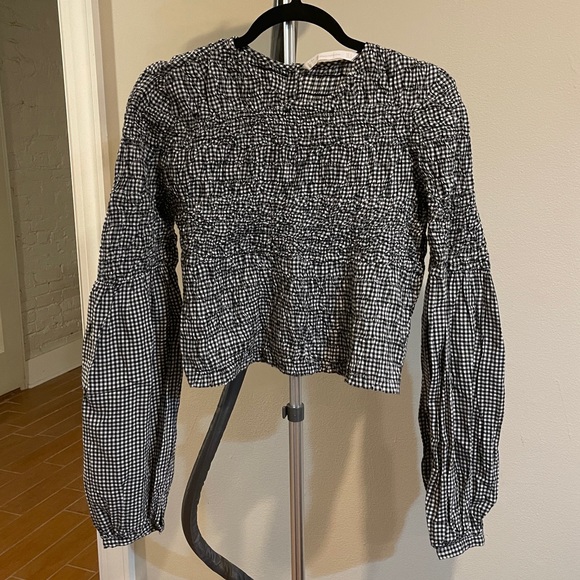 Zara Tops - Zara Gingham Crop Top Bell Sleeve